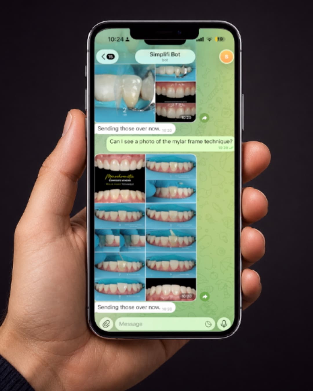 The Simplifi Answerbot answering a delegate's question with technique photos on a phone